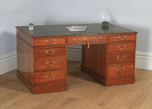 Antique English Victorian Oak & Leather 5ft Partner’s Pedestal Office Desk (Circa 1880)
