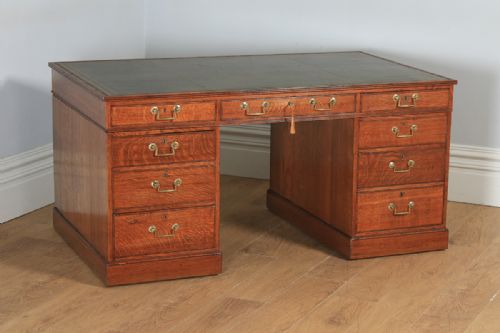 fig 1. Antique English Victorian Oak & Leather 5ft Partner’s Pedestal Office Desk (Circa 1880)