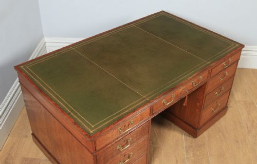 fig 3. Antique English Victorian Oak & Leather 5ft Partner’s Pedestal Office Desk (Circa 1880)
