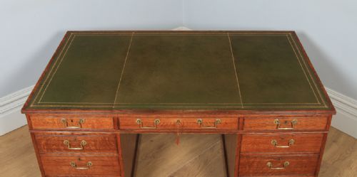 fig 5. Antique English Victorian Oak & Leather 5ft Partner’s Pedestal Office Desk (Circa 1880)