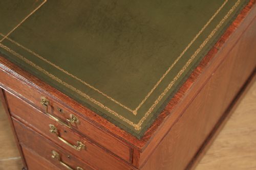 fig 6. Antique English Victorian Oak & Leather 5ft Partner’s Pedestal Office Desk (Circa 1880)
