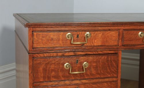 fig 7. Antique English Victorian Oak & Leather 5ft Partner’s Pedestal Office Desk (Circa 1880)