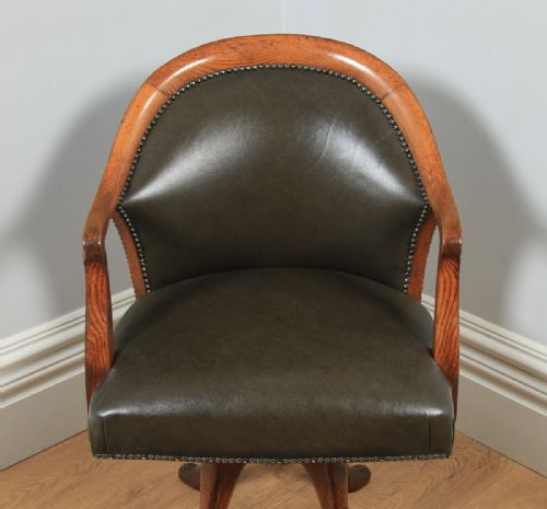 fig 3. Antique English Victorian Oak & Green Leather Revolving Office Desk Arm Chair by Hampton & Sons of London (Circa 1880)