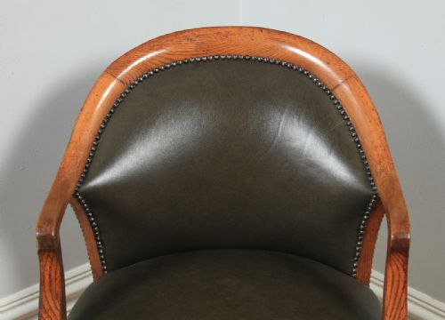 fig 4. Antique English Victorian Oak & Green Leather Revolving Office Desk Arm Chair by Hampton & Sons of London (Circa 1880)