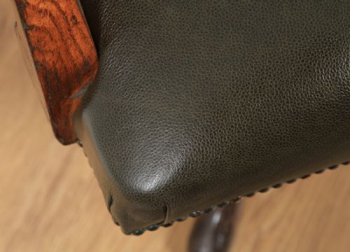 fig 7. Antique English Victorian Oak & Green Leather Revolving Office Desk Arm Chair by Hampton & Sons of London (Circa 1880)