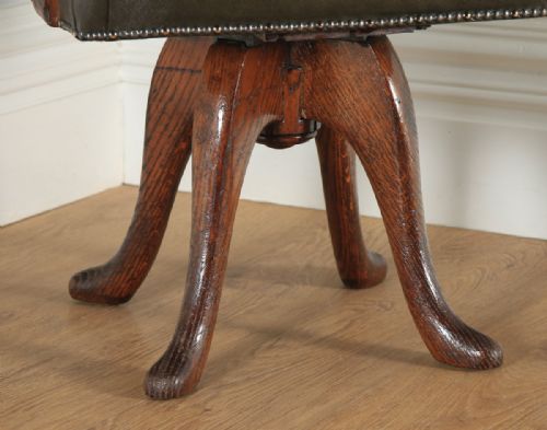 fig 8. Antique English Victorian Oak & Green Leather Revolving Office Desk Arm Chair by Hampton & Sons of London (Circa 1880)