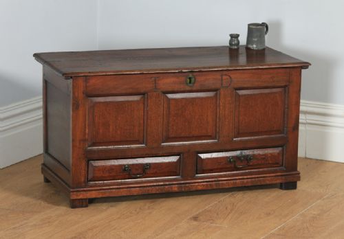 Antique English Georgian Panelled Oak Mule Chest / Blanket Box with Drawers (Circa 1730)