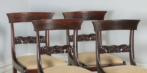 fig 2. Antique English Georgian Regency Set of Four Flame Mahogany Bar Back Dining Chairs (Circa 1830)