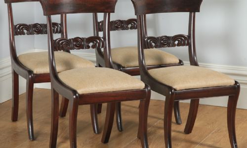 fig 3. Antique English Georgian Regency Set of Four Flame Mahogany Bar Back Dining Chairs (Circa 1830)