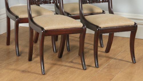 fig 4. Antique English Georgian Regency Set of Four Flame Mahogany Bar Back Dining Chairs (Circa 1830)