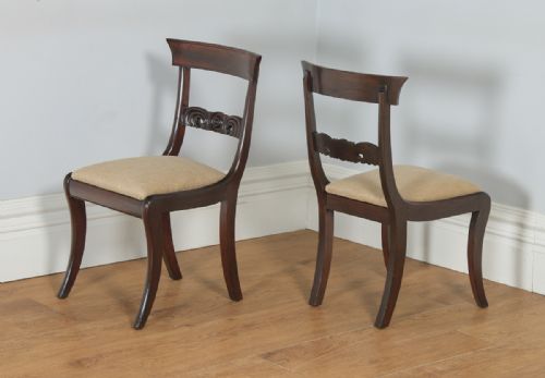 fig 5. Antique English Georgian Regency Set of Four Flame Mahogany Bar Back Dining Chairs (Circa 1830)