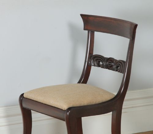 fig 6. Antique English Georgian Regency Set of Four Flame Mahogany Bar Back Dining Chairs (Circa 1830)