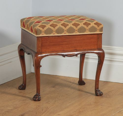Antique English Georgian Style Mahogany Upholstered Single Piano / Music / Single Stool (Circa 1890)