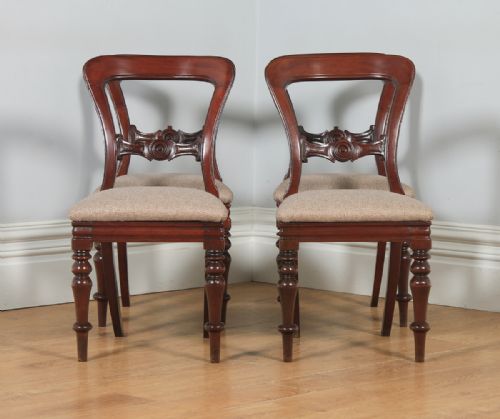fig 1. Antique English Victorian Set of Four Mahogany Balloon Back Dining Chairs (Circa 1870)