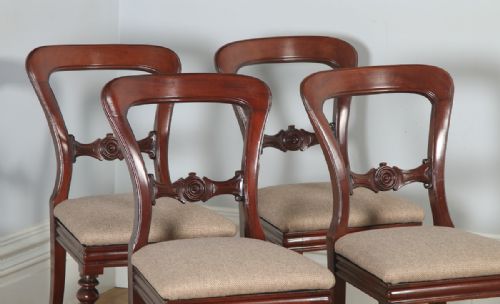 fig 2. Antique English Victorian Set of Four Mahogany Balloon Back Dining Chairs (Circa 1870)