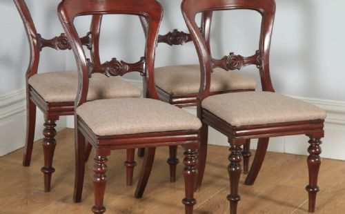 fig 3. Antique English Victorian Set of Four Mahogany Balloon Back Dining Chairs (Circa 1870)