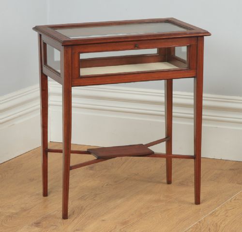 Antique Edwardian Mahogany & Satinwood Inlaid Glass Bijouterie Display Cabinet Table (Circa 1910)