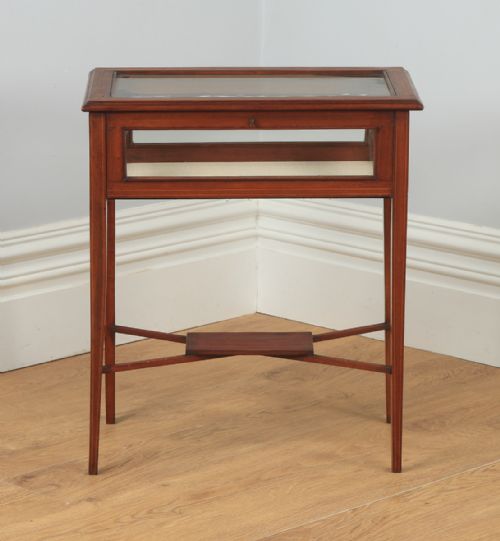 fig 1. Antique Edwardian Mahogany & Satinwood Inlaid Glass Bijouterie Display Cabinet Table (Circa 1910)