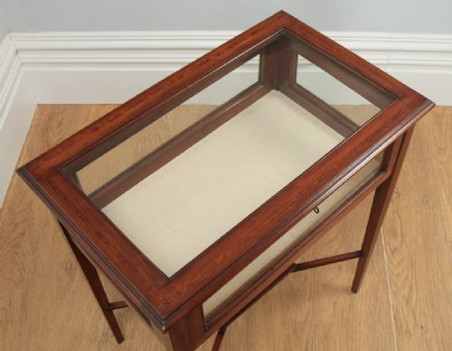 fig 2. Antique Edwardian Mahogany & Satinwood Inlaid Glass Bijouterie Display Cabinet Table (Circa 1910)