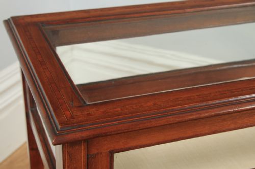 fig 3. Antique Edwardian Mahogany & Satinwood Inlaid Glass Bijouterie Display Cabinet Table (Circa 1910)