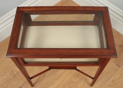 fig 5. Antique Edwardian Mahogany & Satinwood Inlaid Glass Bijouterie Display Cabinet Table (Circa 1910)