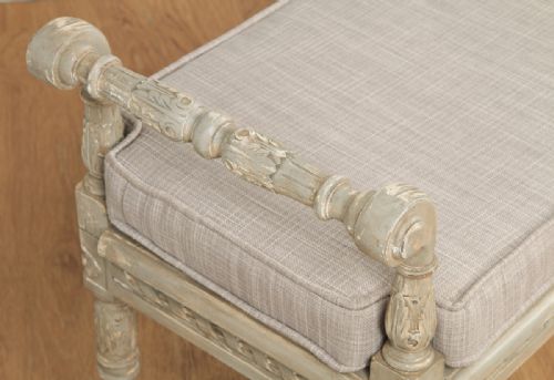 fig 4. Antique French Louis XVI Style Beech Painted Upholstered Duet Window Stool Ottoman Seat (Circa 1930)