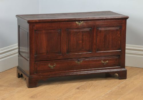 Antique English Georgian Panelled Oak Mule Chest / Blanket Box with Drawers (Circa 1780)