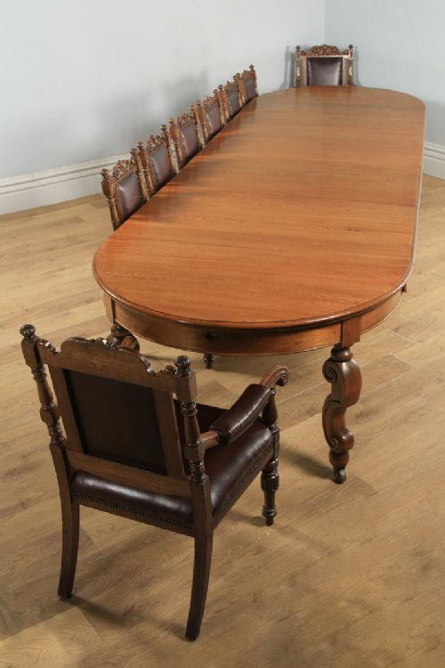 fig 1. Antique English Victorian Extending 15ft Solid Oak Boardroom Dining Table Seats 16-18 People (Circa 1870)