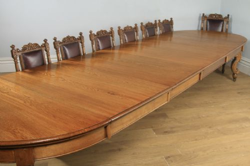 fig 2. Antique English Victorian Extending 15ft Solid Oak Boardroom Dining Table Seats 16-18 People (Circa 1870)