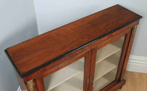 fig 3. Antique English Victorian Figured Walnut Marquetry Inlaid Two Door Pier Glass Display Cabinet (Circa 1870)