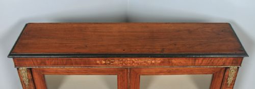 fig 5. Antique English Victorian Figured Walnut Marquetry Inlaid Two Door Pier Glass Display Cabinet (Circa 1870)