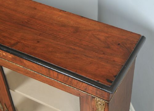 fig 6. Antique English Victorian Figured Walnut Marquetry Inlaid Two Door Pier Glass Display Cabinet (Circa 1870)