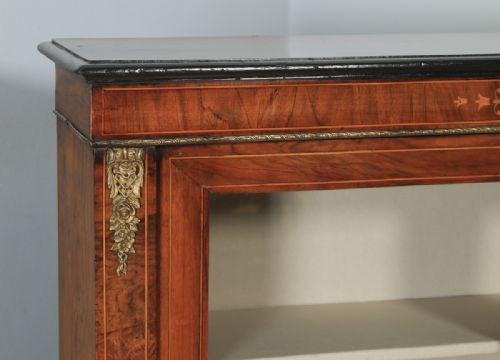 fig 7. Antique English Victorian Figured Walnut Marquetry Inlaid Two Door Pier Glass Display Cabinet (Circa 1870)
