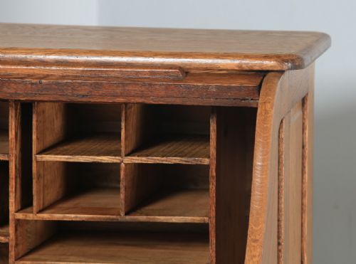 fig 4. Antique English Edwardian 4ft 2” Oak Roll Top Pedestal Office Writing Desk (Circa 1910)