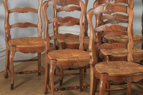 fig 3. Antique Set of 10 Ten French Louis XV Style Oak Ladder Back Kitchen Dining Chairs (Circa 1910)