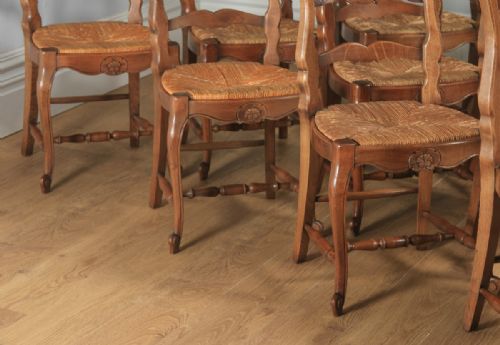 fig 5. Antique Set of 10 Ten French Louis XV Style Oak Ladder Back Kitchen Dining Chairs (Circa 1910)