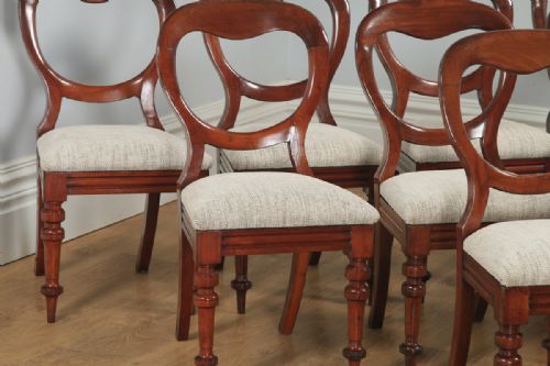 fig 4. Antique English Victorian Set of 12 Twelve Mahogany Balloon Crown Back Dining Chairs (Circa 1860)