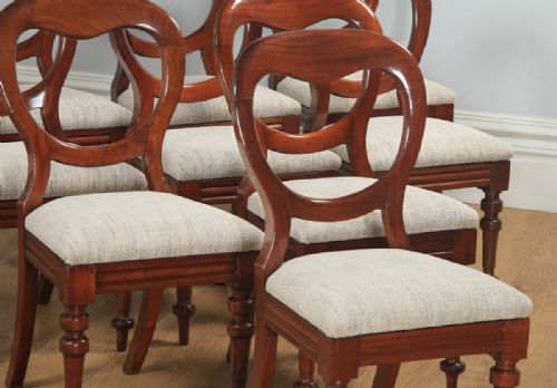 fig 5. Antique English Victorian Set of 12 Twelve Mahogany Balloon Crown Back Dining Chairs (Circa 1860)