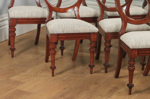 fig 6. Antique English Victorian Set of 12 Twelve Mahogany Balloon Crown Back Dining Chairs (Circa 1860)