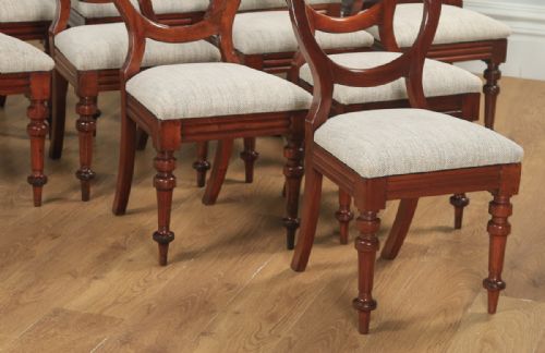 fig 7. Antique English Victorian Set of 12 Twelve Mahogany Balloon Crown Back Dining Chairs (Circa 1860)