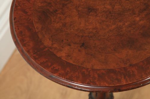 fig 5. Antique English Victorian Pair of Burr Walnut & Birds Eye Maple Occasional Circular Tripod Wine Tables (Circa 1860)