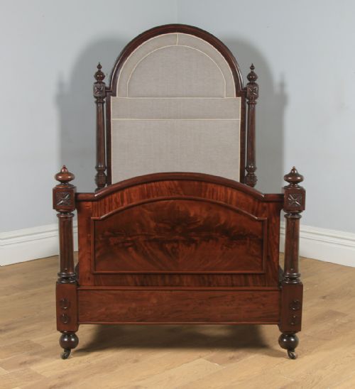 fig 2. Antique English Victorian Gothic Flame Mahogany 4ft Small Double Half Tester Bed (Circa 1850)
