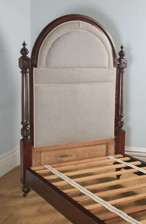 fig 5. Antique English Victorian Gothic Flame Mahogany 4ft Small Double Half Tester Bed (Circa 1850)