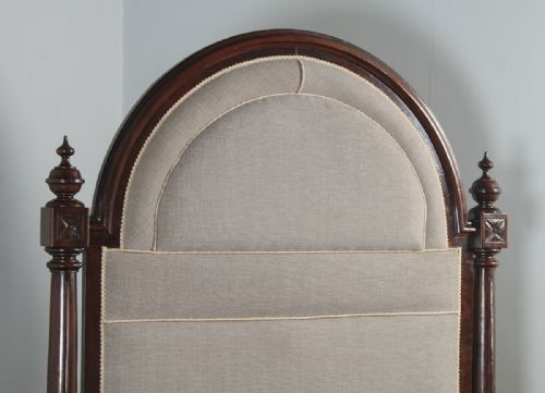 fig 6. Antique English Victorian Gothic Flame Mahogany 4ft Small Double Half Tester Bed (Circa 1850)