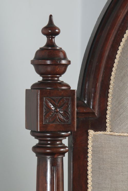 fig 7. Antique English Victorian Gothic Flame Mahogany 4ft Small Double Half Tester Bed (Circa 1850)