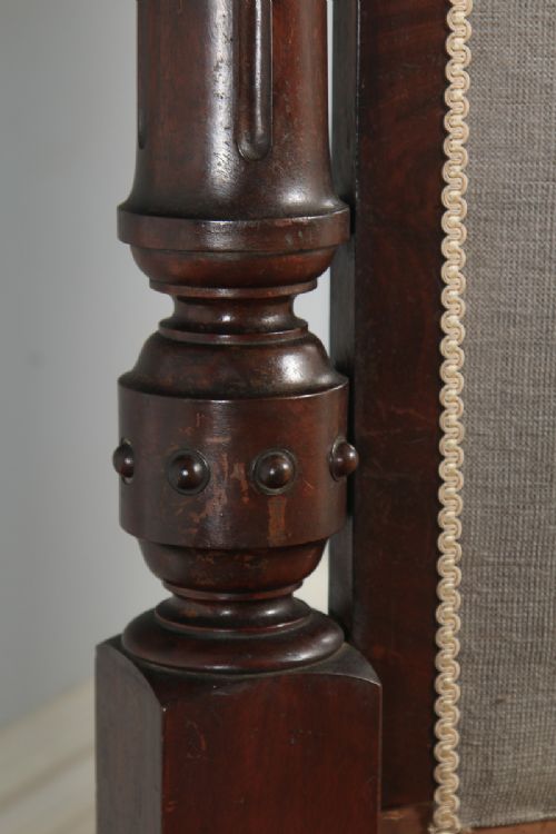 fig 8. Antique English Victorian Gothic Flame Mahogany 4ft Small Double Half Tester Bed (Circa 1850)