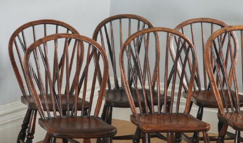 fig 1. Antique English Set of 10 Ten Victorian Ash, Beech & Elm Windsor Stick & Hoop Back Kitchen Dining Chairs (Circa 1840)