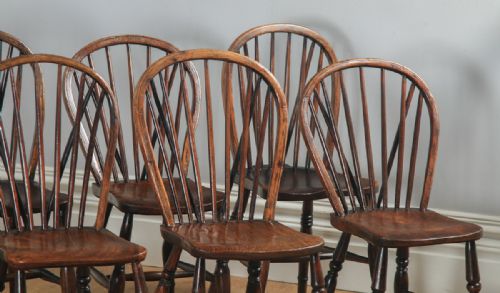 fig 2. Antique English Set of 10 Ten Victorian Ash, Beech & Elm Windsor Stick & Hoop Back Kitchen Dining Chairs (Circa 1840)