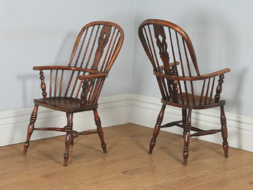 fig 5. Antique English Set of 10 Ten Victorian Ash, Beech & Elm Windsor Stick & Hoop Back Kitchen Dining Chairs (Circa 1840)