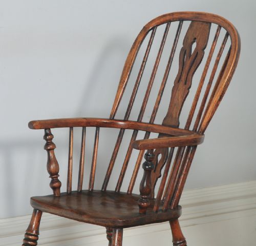 fig 6. Antique English Set of 10 Ten Victorian Ash, Beech & Elm Windsor Stick & Hoop Back Kitchen Dining Chairs (Circa 1840)